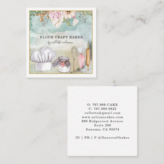 Baker Pastry Chef Waterverf Baking Tools Vierkante Visitekaartje (Voorkant / Achterkant)