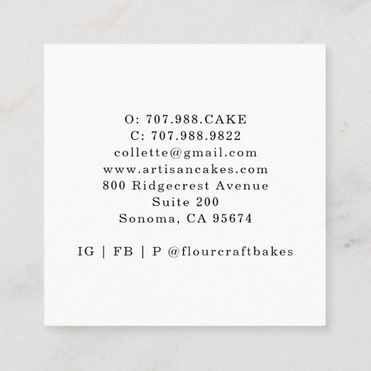 Baker Pastry Chef Waterverf Baking Tools Vierkante Visitekaartje (Achterkant)