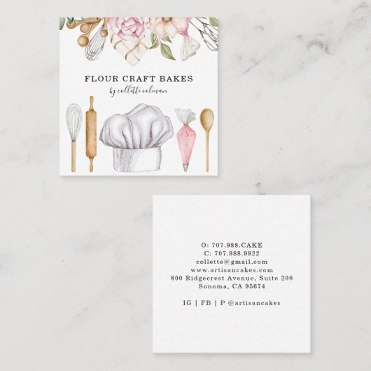 Baker Pastry Chef Waterverf Baking Tools Vierkante Visitekaartje (Voorkant / Achterkant)