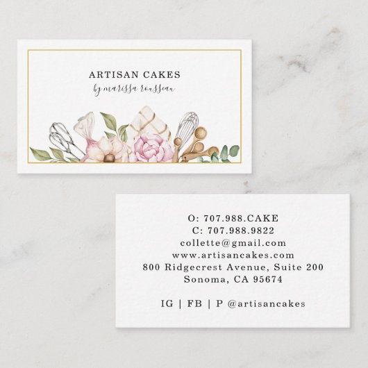 Baker Pastry Chef Waterverf Baking Tools Visitekaartje (Voorkant / Achterkant)