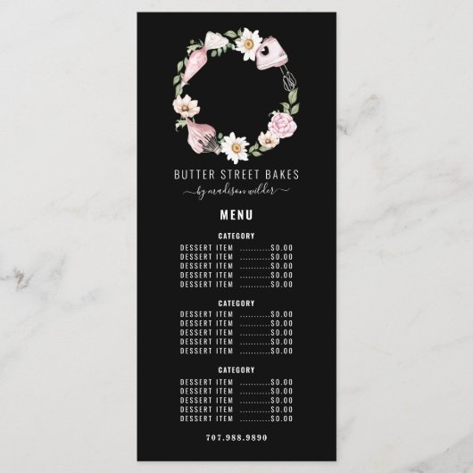 Baker Pastry Chef Waterverf Baking Utensil Floral Menu (Voorkant)