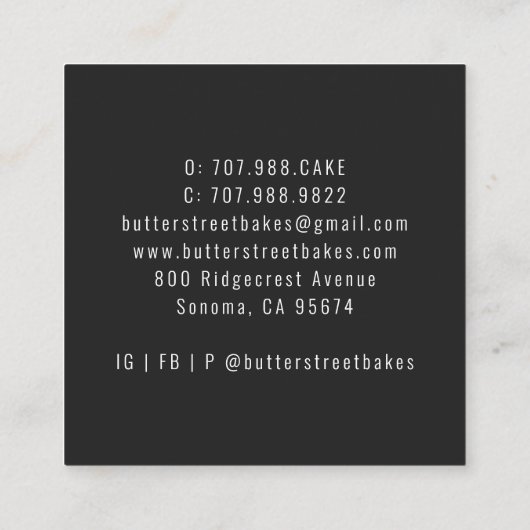 Baker Pastry Chef Waterverf Baking Utensil Floral Vierkante Visitekaartje (Achterkant)