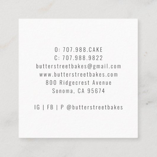 Baker Pastry Chef Waterverf Baking Utensil Floral Vierkante Visitekaartje (Achterkant)