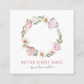 Baker Pastry Chef Waterverf Baking Utensil Floral Vierkante Visitekaartje (Voorkant)