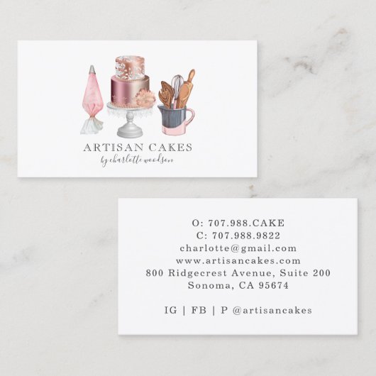 Baker Pastry Chef Waterverf Baking Utensils Squa Visitekaartje (Voorkant / Achterkant)