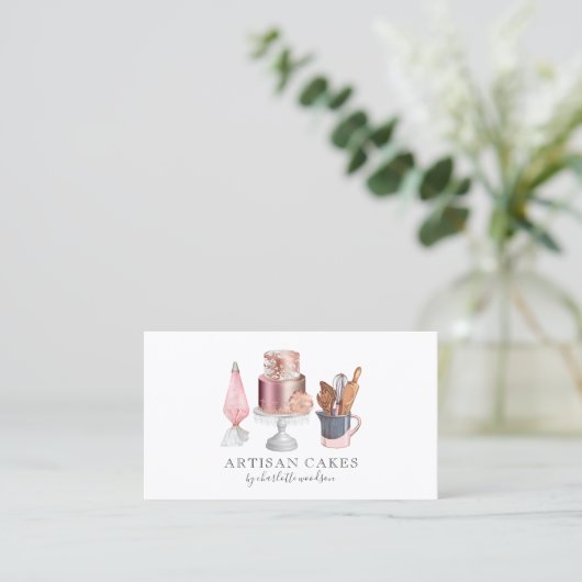 Baker Pastry Chef Waterverf Baking Utensils Squa Visitekaartje (Staand voorkant)