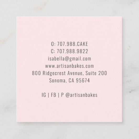 Baker Pastry Chef Waterverf Baking Utensils Squar Vierkante Visitekaartje (Achterkant)