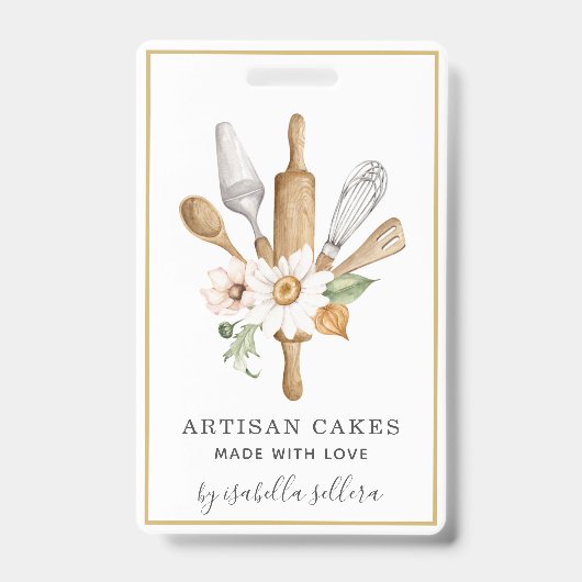 Baker Pastry Chef Waterverf Business Badge (Voorzijde)
