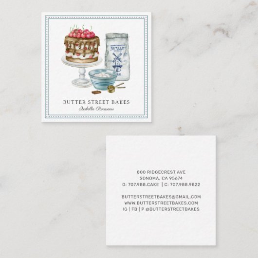 Baker Pastry Chef Waterverf Cake Vierkante Visitekaartje (Voorkant / Achterkant)