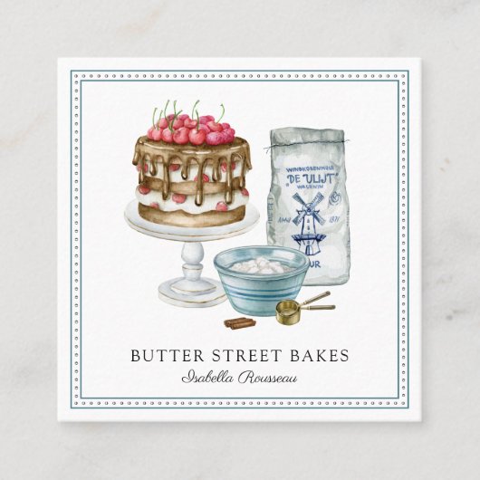 Baker Pastry Chef Waterverf Cake Vierkante Visitekaartje (Voorkant)