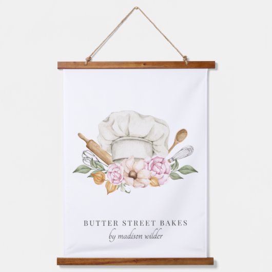 Baker Pastry Chef Waterverf Chef Pet Hangend Wandkleed (Voorkant)