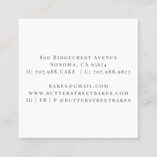 Baker Pastry Chef Waterverf Chef Pet Vierkante Visitekaartje (Achterkant)