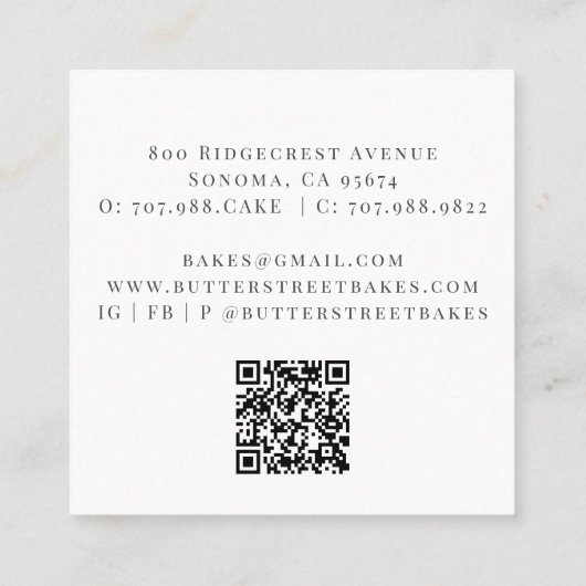 Baker Pastry Chef Waterverf Chef Pet Vierkante Visitekaartje (Achterkant)