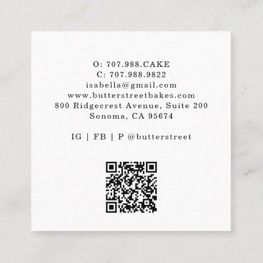 Baker Pastry Chef Waterverf Chef Pet Vierkante Visitekaartje (Achterkant)