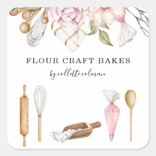 Baker Pastry Chef Waterverf Florence Tools Vierkante Sticker
