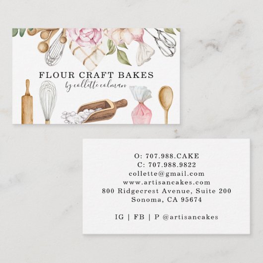 Baker Pastry Chef Waterverf Florence Tools Visitekaartje (Voorkant / Achterkant)