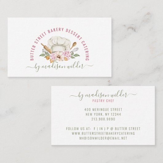 Baker Pastry Chef Waterverf Logo Visitekaartje (Voorkant / Achterkant)