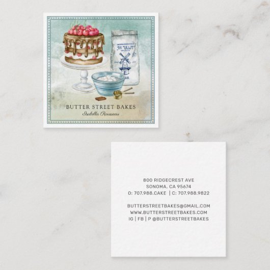 Baker Pastry Chef Waterverf Square Visitekaartje (Voorkant / Achterkant)