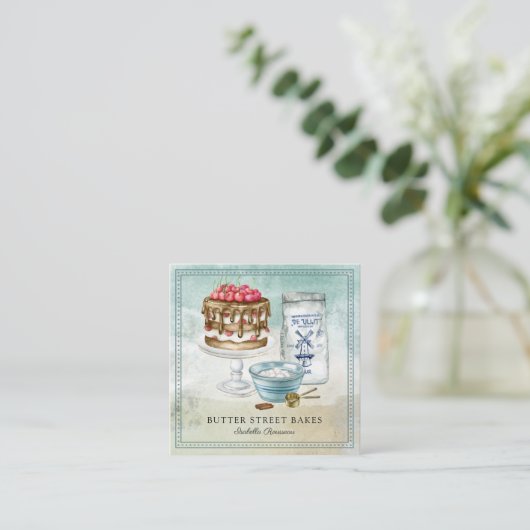 Baker Pastry Chef Waterverf Square Visitekaartje (Staand voorkant)