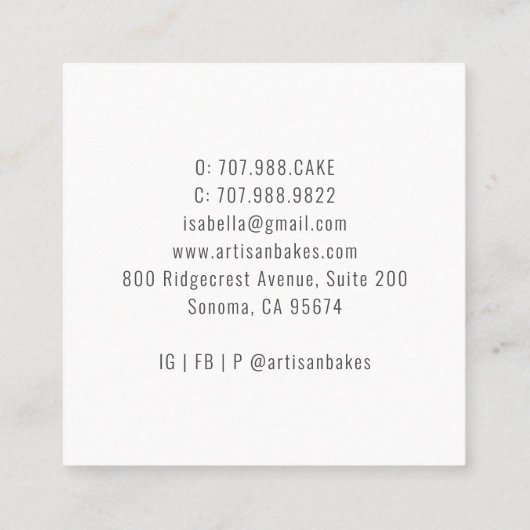 Baker Pastry Chef Waterverf Vierkante Visitekaartje (Achterkant)