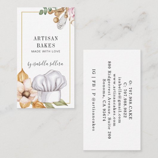 Baker Pastry Chef Waterverf Visitekaartje (Voorkant / Achterkant)