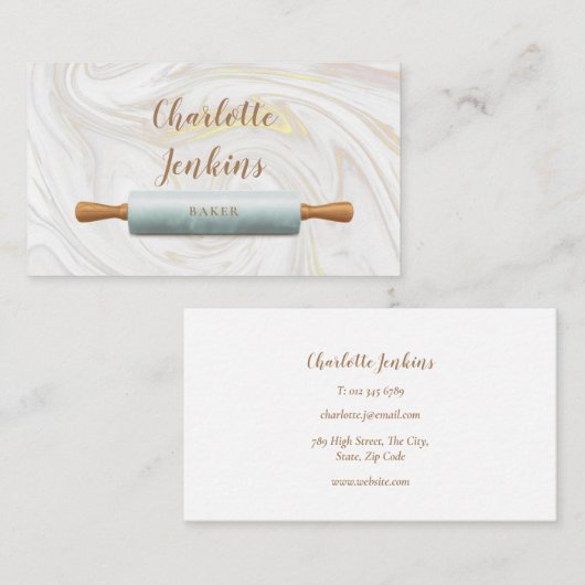 Baker Patisserie Marmeren Swirls Rolling Pin Visitekaartje (Voorkant / Achterkant)