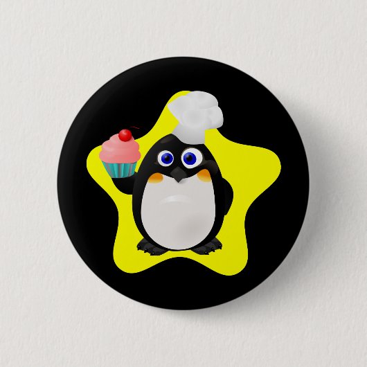 Baker Penguin met Cupcake Ronde Button 5,7 Cm (Voorkant)