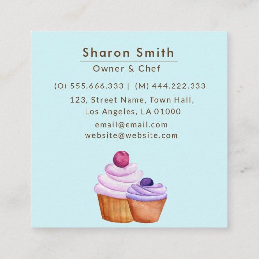 Baker Pink Paarse bakkerijbeker Blauw Vierkante Visitekaartje (Achterkant)