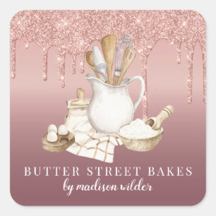 Baker Roos Gold Glitter Productlabels Vierkante Sticker