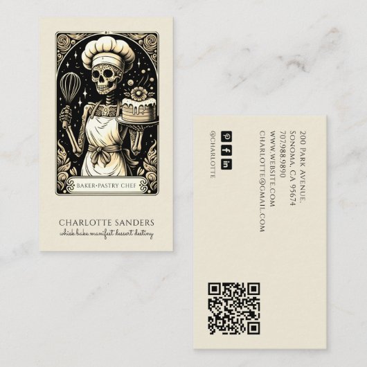 Baker Skelet Sepia Tarot Esthetische QR-code Visitekaartje (Voorkant / Achterkant)