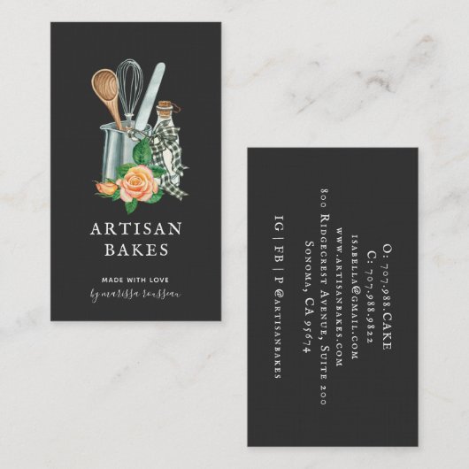 Baker Waterverf Koken Ultrasnelle bakkerij Black B Visitekaartje (Voorkant / Achterkant)