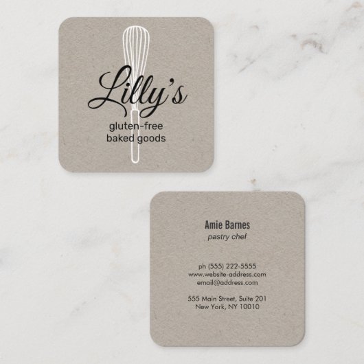 Baker Whisk Bakery Square Kraft Visitekaartje (Voorkant / Achterkant)
