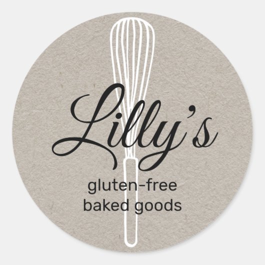 Baker Whisk Bakery Square Kraft Visitekaartje Ronde Sticker (Voorkant)