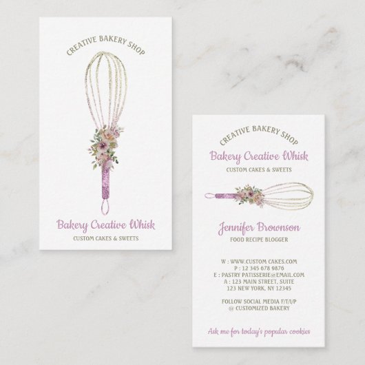 Baker Whisk logo pastry boho Visitekaartje (Voorkant / Achterkant)