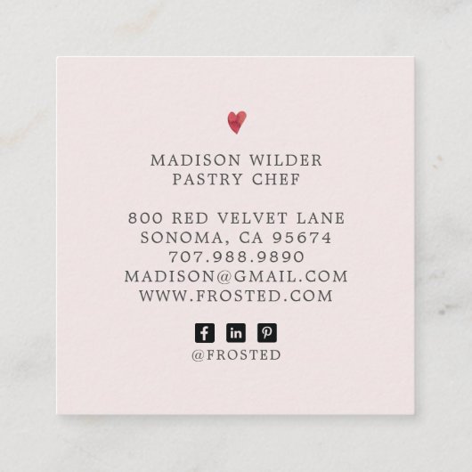 Baker's Cupcake Logo Calligraphy Script Roze Vierkante Visitekaartje (Achterkant)