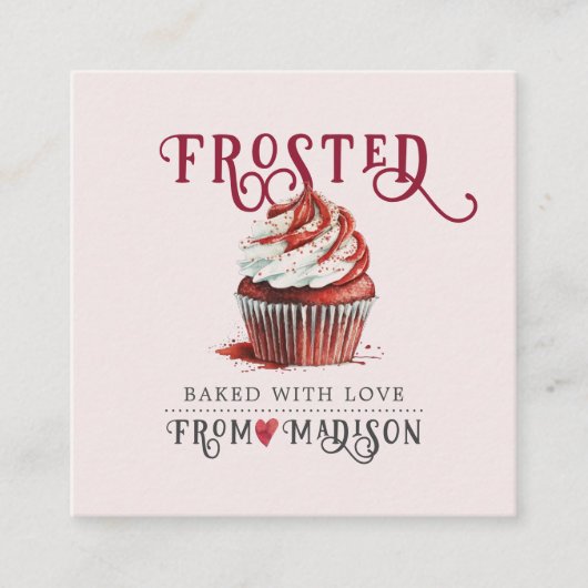 Baker's Cupcake Logo Calligraphy Script Roze Vierkante Visitekaartje (Voorkant)