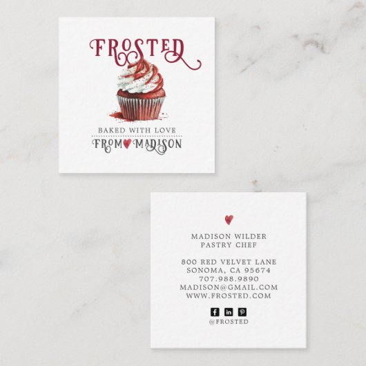 Baker's Cupcake Logo Calligraphy Script Vierkante Visitekaartje (Voorkant / Achterkant)