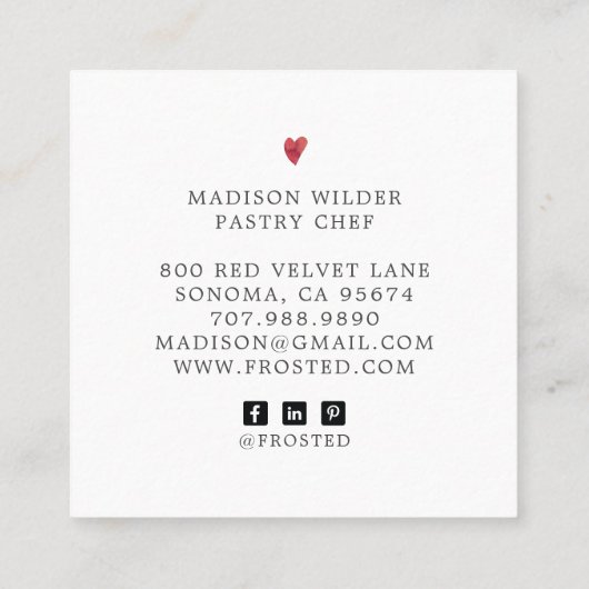 Baker's Cupcake Logo Calligraphy Script Vierkante Visitekaartje (Achterkant)