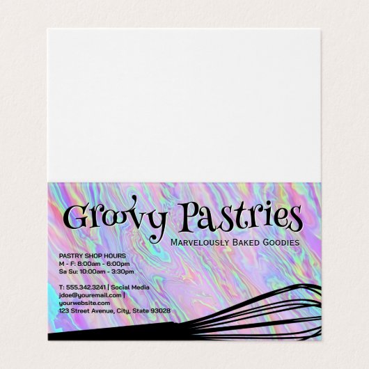 Bakers Whisk | Iridische holografische achtergrond Visitekaartje (Buitenkant ongevouwen)