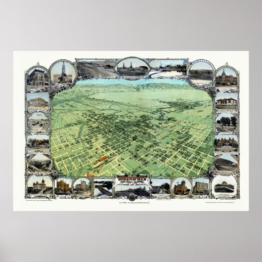 Bakersfield, CA Panoramic Map - 1901 Poster (Voorkant)