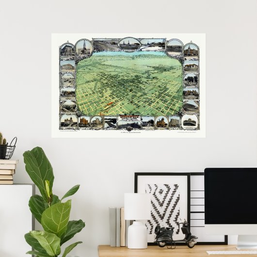 Bakersfield, CA Panoramic Map - 1901 Poster (Thuiskantoor)