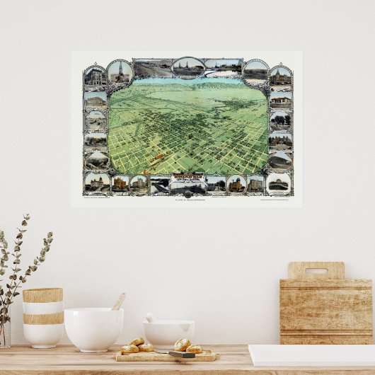 Bakersfield, CA Panoramic Map - 1901 Poster (Keuken)