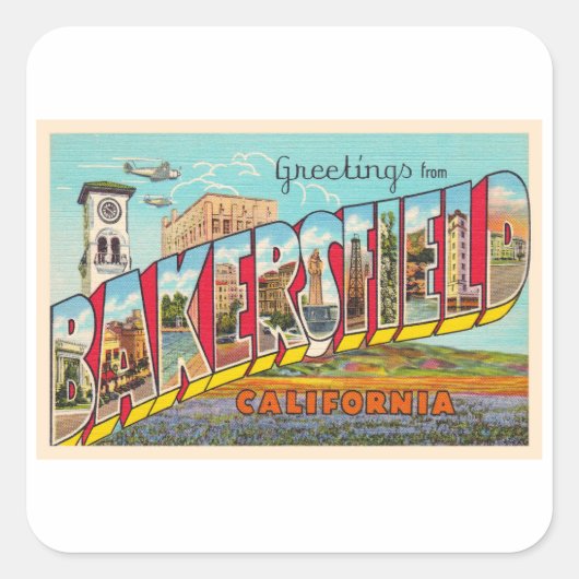 Bakersfield California, groot Letter-Briefkaart Vierkante Sticker (Voorkant)