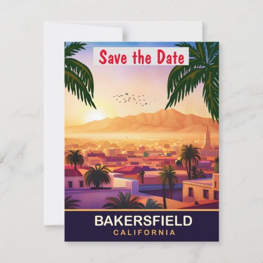 Bakersfield, Californië, Reisansichtkaart, Save The Date (Voorkant)