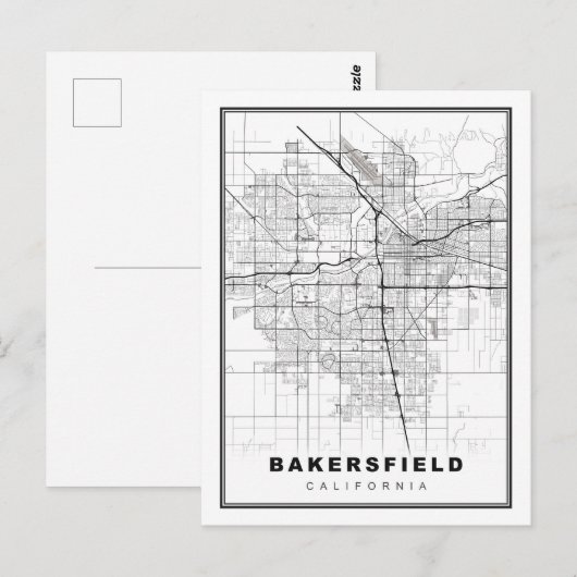 Bakersfield-kaart Briefkaart (Voorkant / Achterkant)