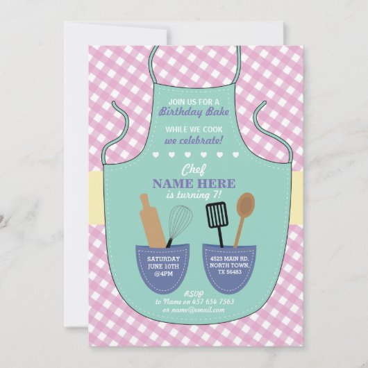 Bakery Apron Birthday Party Girls Cakes Invite Kaart (Voorkant)