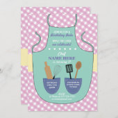 Bakery Apron Birthday Party Girls Cakes Invite Kaart (Voorkant / Achterkant)
