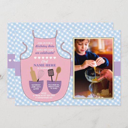 Bakery Apron Birthday Party Photo Cookies nodigen  Kaart (Voorkant / Achterkant)