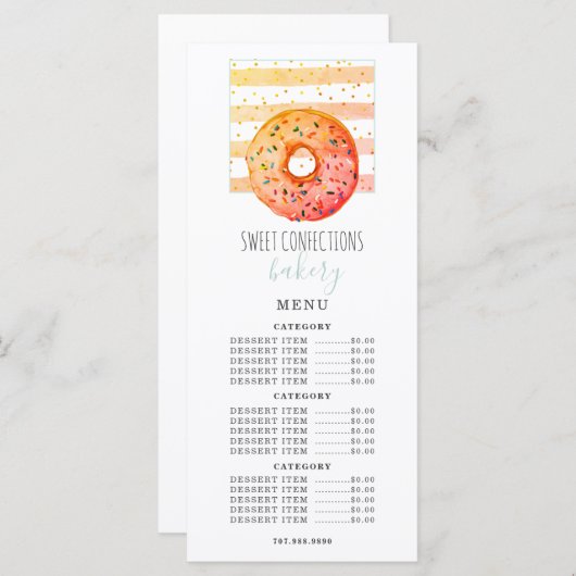 Bakery Baker Donut Pastry Chef Price List Menu (Voorkant / Achterkant)