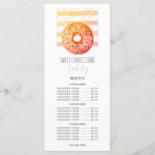 Bakery Baker Donut Pastry Chef Price List Menu
